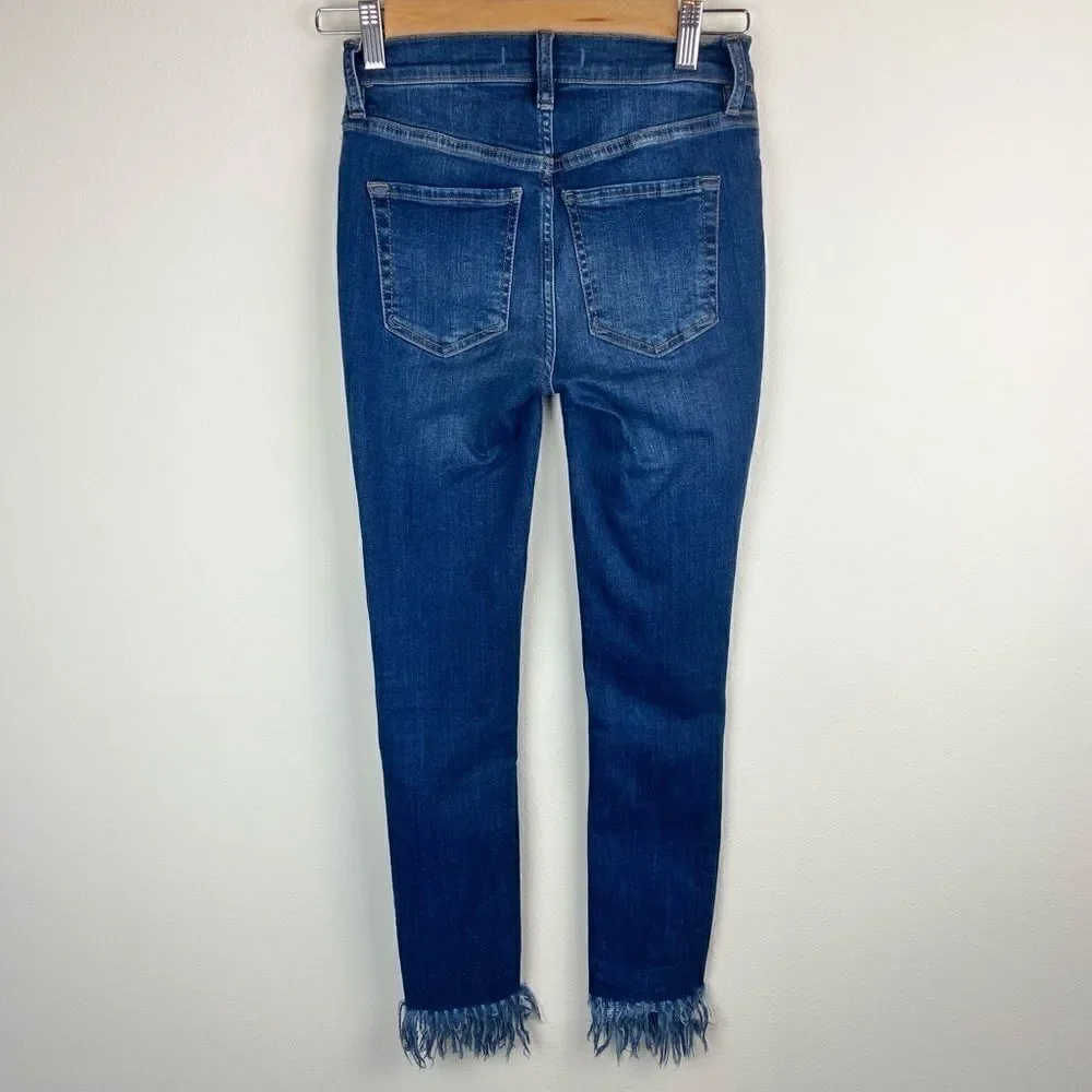 Free People Distressed Frayed Hem Skinny Jeans